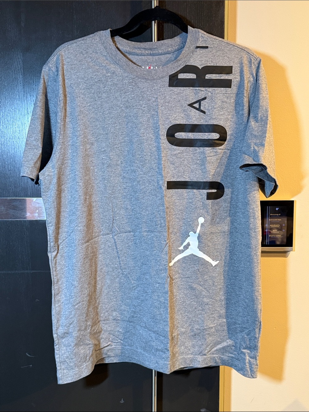 Jordan Men's Heather Gray Tee with Black Vertical Logo - Picture 1 of 3